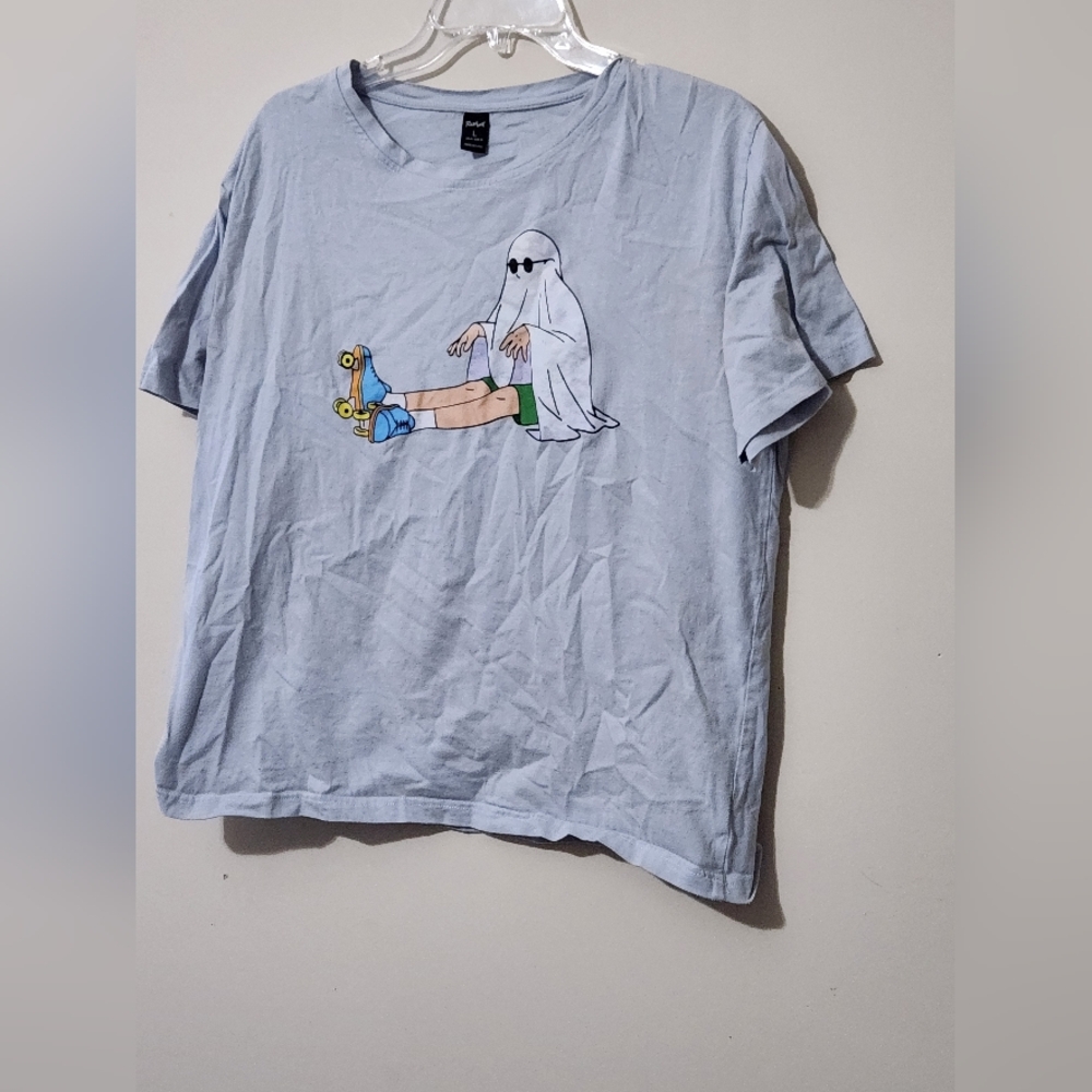 ROMWE Light Blue Ghost Graphic Tee